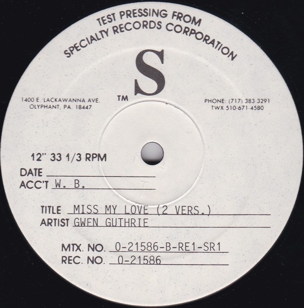 Gwen Guthrie - Miss my love (LP Version / Urban Mix / Urban Edit / Urban Dub) 12" Vinyl Promo