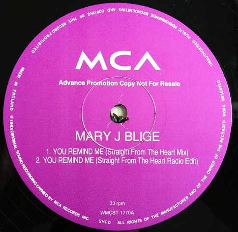 Mary J Blige - You remind me (LP version / 2 Ray Hayden Remixes / 2 Sean Puffy Coombes Mixes) Promo