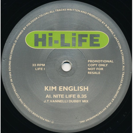 Kim English - Nite Life (JT Vanenelli Light mix / JT Vannelli Dub mix / Leeman Dub mix) 12" Vinyl Promo