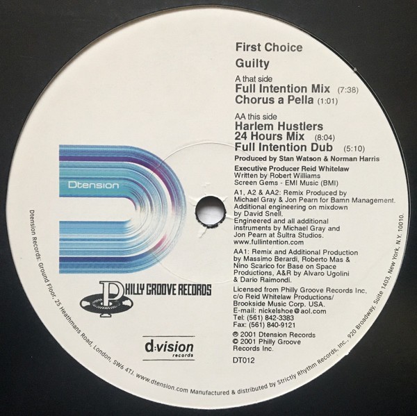 First Choice - Guilty (Full Intention mix / Full Intention Dub / Harlem Hustlers mix / Chorusapella) 12" Vinyl Record
