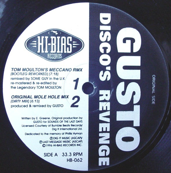 Gusto - Disco's revenge (Original Mole Hole mix / Tom Moulton's Meccano Remix / Temperance Vocal Remix / David Anthony Party Rem
