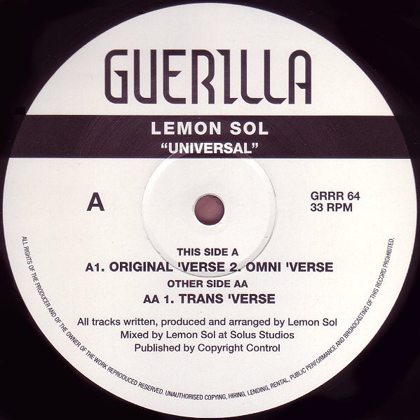 Lemon Sol - Universal (Original Verse / Omni Verse / Trans Verse) Vinyl 12" Record