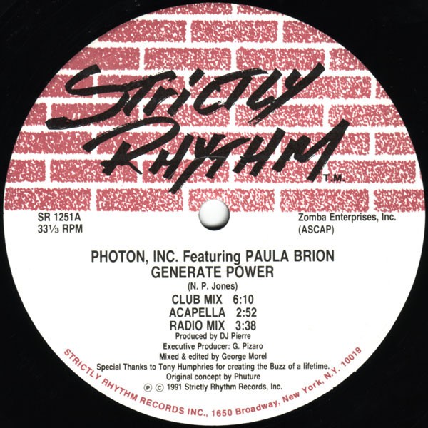 Photon Inc - Generate power (Club mix / Acappella / Radio mix / Instrumental / Wild Pitch mix) Vinyl 12"