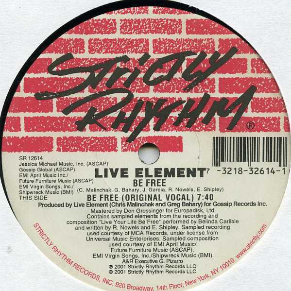 Live Element - Be free (Original Vocal mix / Freedom Remix) Vinyl 12"