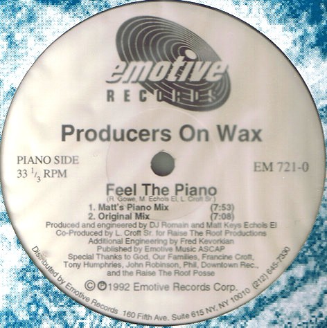 Producers On Wax - Feel the piano (Matts piano mix / Original mix) / Let it move you (Move you mix / DJ Romains chill mix)