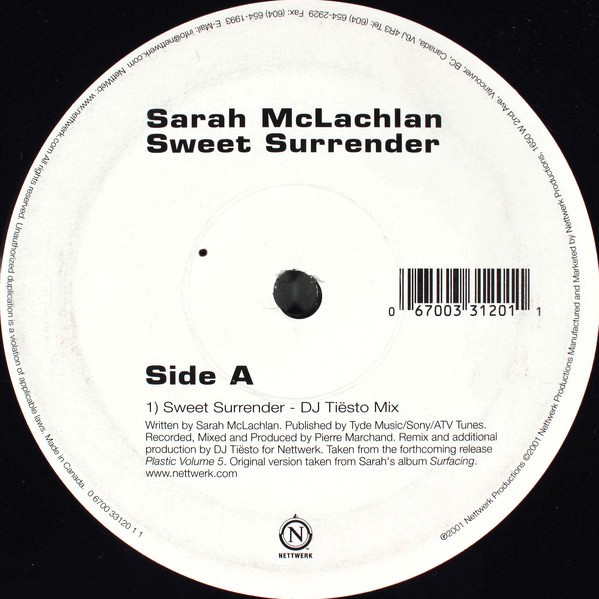 Sarah McLachlan - I love you (BT mix) / Sweet Surrender (DJ Tiesto mix) Vinyl 12"