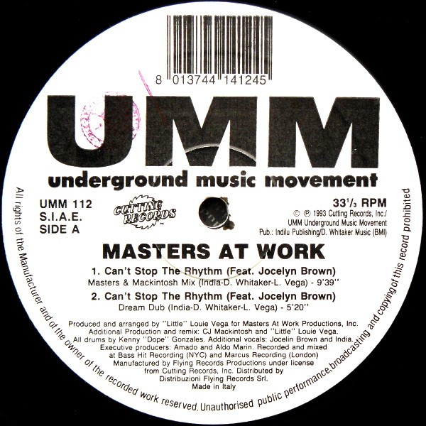 Masters At Work featuring Jocelyn Brown - Cant stop the rhythm (3 Mixes) / Give it to me / All that (Vinyl 12")