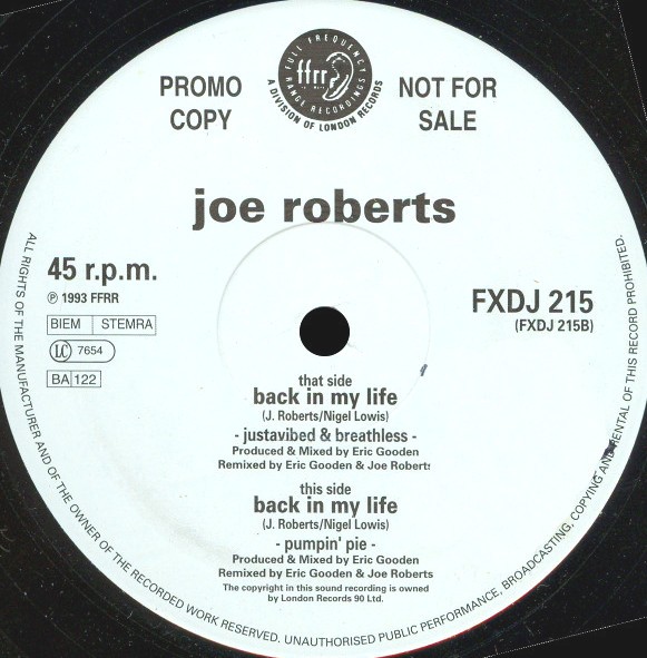 Joe Roberts - Back in my life (2 Original Eric Gooden mixes) Vinyl Promo