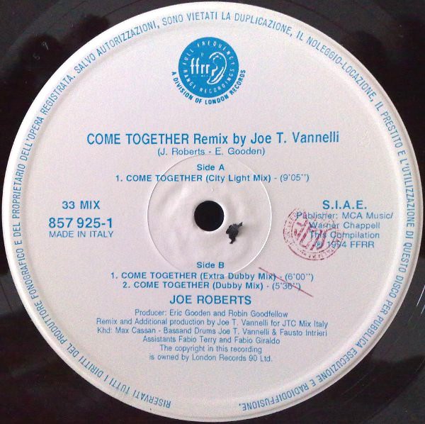 Joe Roberts - Come together (3 JT Vannelli mixes) Vinyl 12"