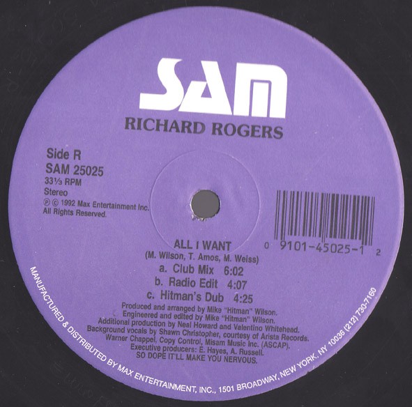 Richard Rogers - All I want (5 Original Mixes) Vinyl 12" Record