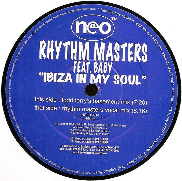 Rhythm Masters - Ibiza in my soul (Original Vocal Mix / Todd Terry Basement Mix) Vinyl 12"