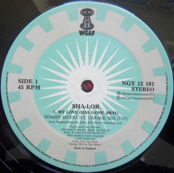 Sha Lor - My love (Tommy Musto NY Garage mix / Frankie Bones Belgium Freestyle mix) Vinyl 12"