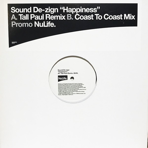 Sound Dezign - Happiness (Tall Paul Remix / Coast To Coast Remix) Vinyl Promo