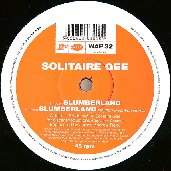 Solitaire Gee - Slumberland (Original mix / Rhythm Invention Remix) Vinyl 12" Record