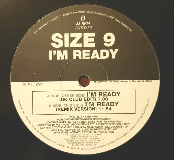 Size 9 - I'm ready (UK Club Edit / Remix Version) Vinyl Promo
