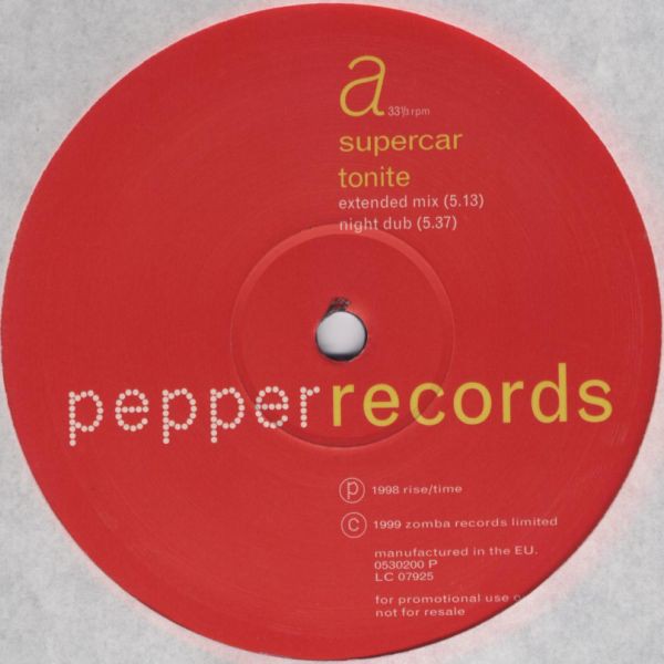 Supercar - Tonite (Extended / Dub / Constipated Monkeys Black Fable Mix / Kawala Superbug Mix) Vinyl Promo