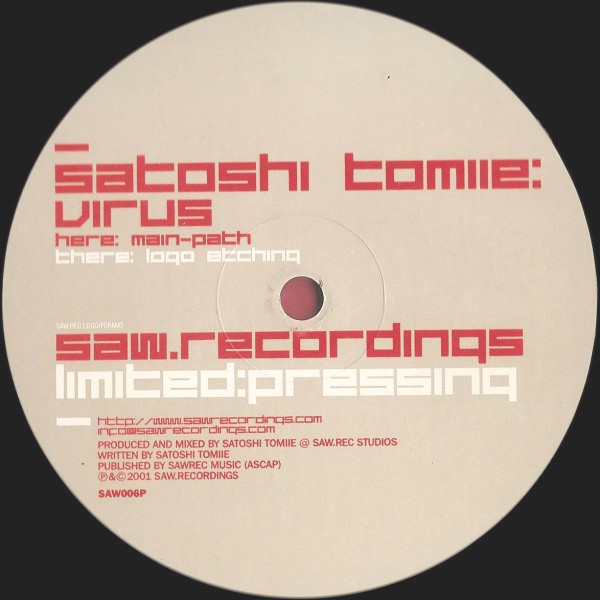 Satoshi Tomiie - Virus (Main mix) Vinyl Limited Edition Laser Etched Disc