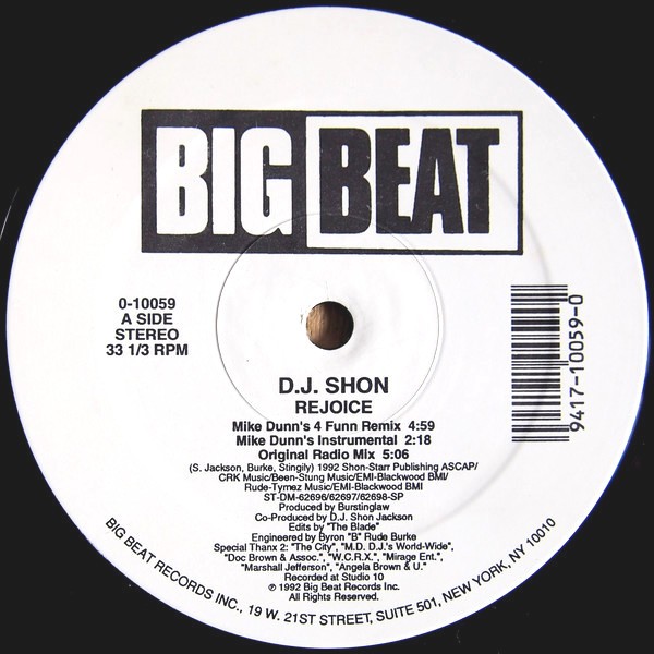 Ten City presents DJ Shon - Rejoice (2 Mike Dunns Mixes / Original radio mix / Utopia dub mix / Club Mix) Vinyl