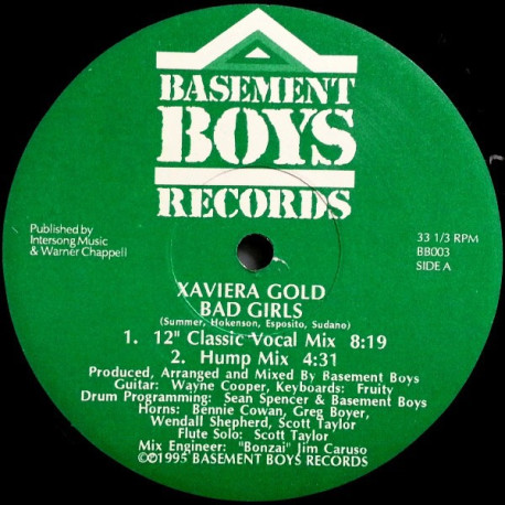 Xaviera Gold - Bad girls(New Basement Boys mixes, UBQ's Bad vibe dub)12" Vinyl Record