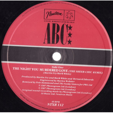 ABC - The night you murdered love (Sheer Chic Remix / The Reply) / Minneapolis (12" Vinyl Record)
