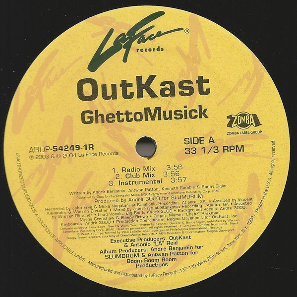 Outkast - Ghetto musick (Club mix / Radio mix / Instrumental) Vinyl Promo
