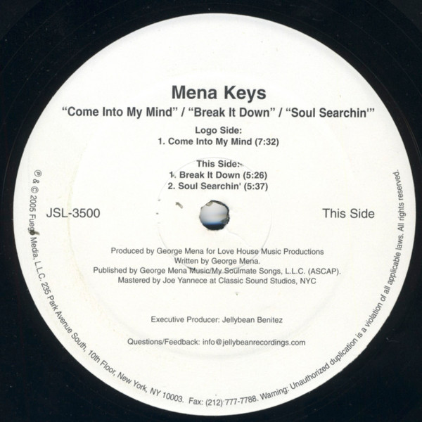 Mena Keys - Come into my mind / Break it down / Soul searchin (Promo) 12" Vinyl Record